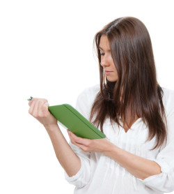 woman student reading and studying book